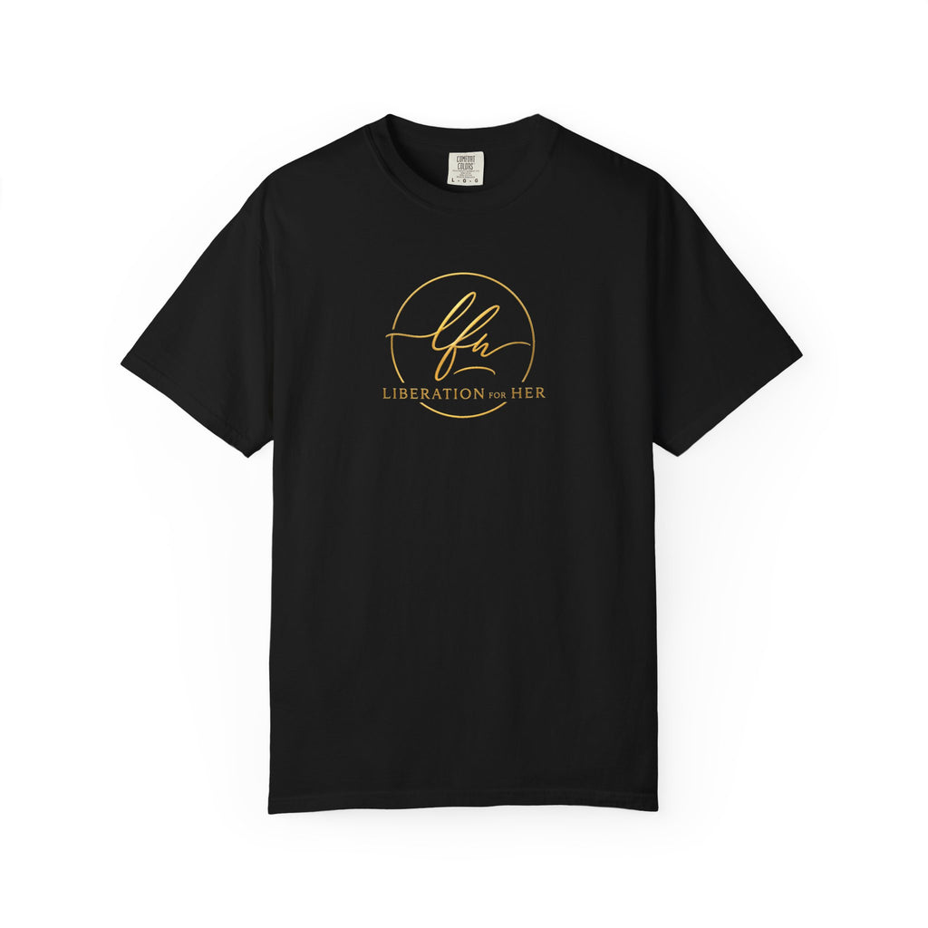 Liberation Her Logo T-Shirt — Minimal Gold Script Tee