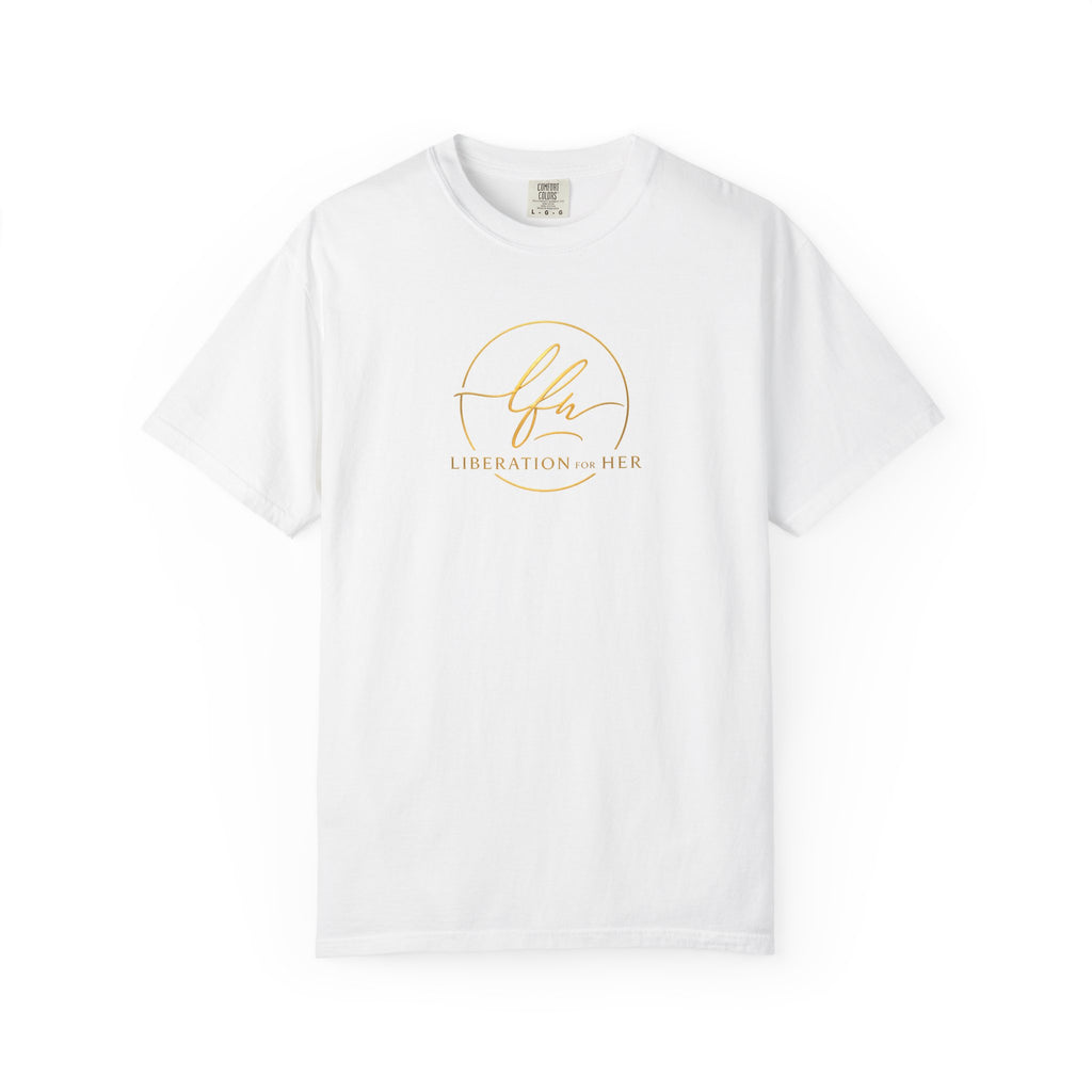 Liberation Her Logo T-Shirt — Minimal Gold Script Tee