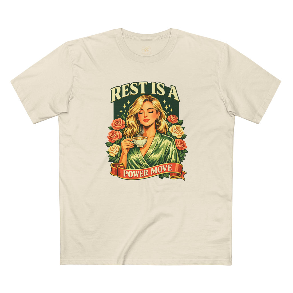 T-Shirt — "Rest Is a Power Move" Retro Floral Relaxation Tee