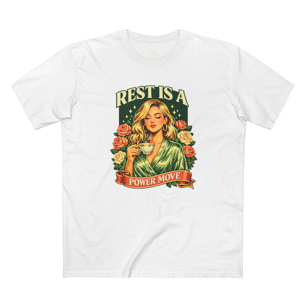 T-Shirt — "Rest Is a Power Move" Retro Floral Relaxation Tee