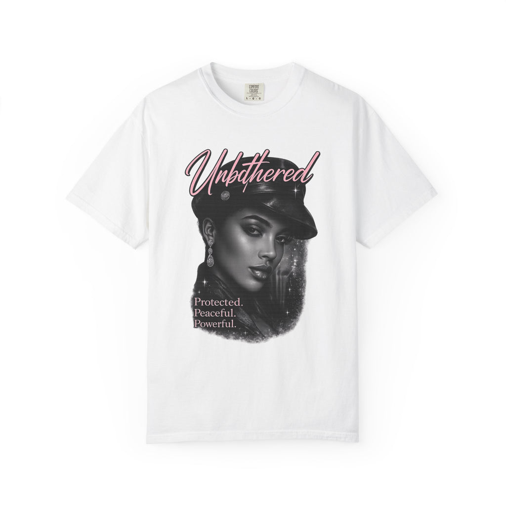 Unbothered Portrait Tee — "Protected. Peaceful. Powerful." Graphic T-Shirt