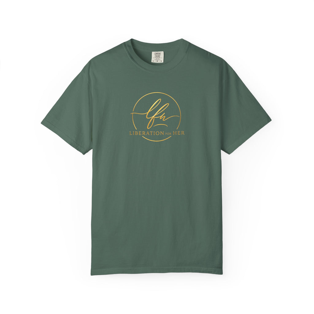 Liberation Her Logo T-Shirt — Minimal Gold Script Tee