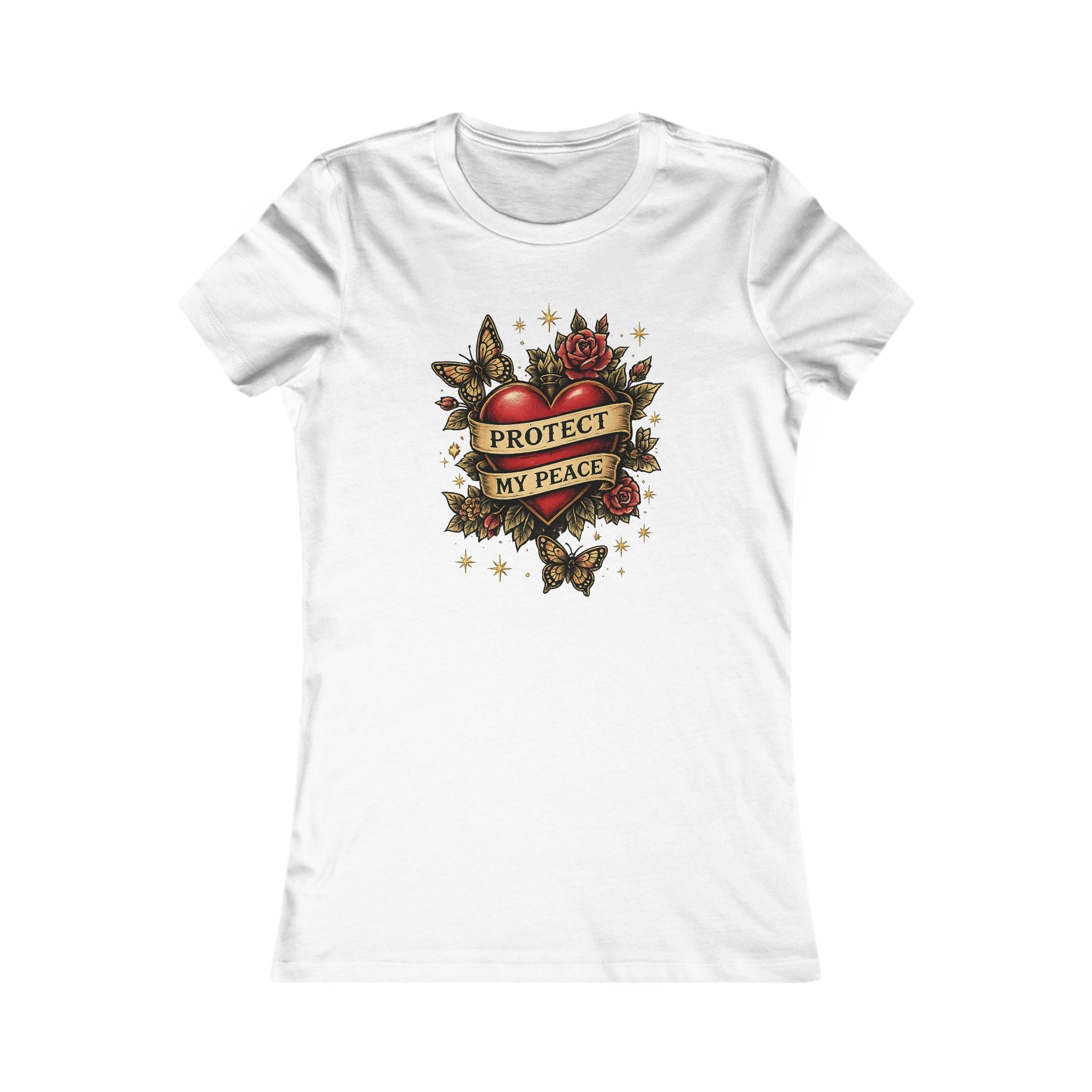 Protect My Peace Tee — Women’s Heart & Banner Graphic T-Shirt