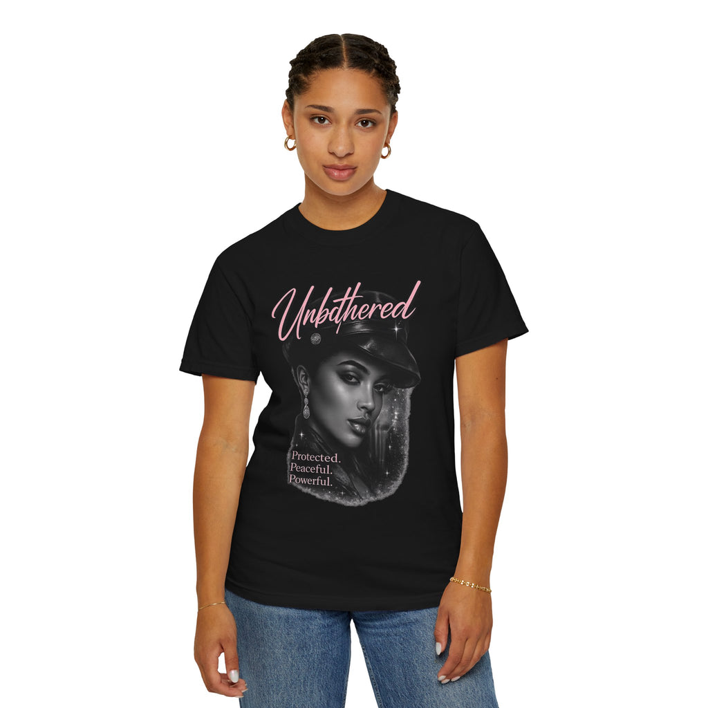 Unbothered Portrait Tee — "Protected. Peaceful. Powerful." Graphic T-Shirt