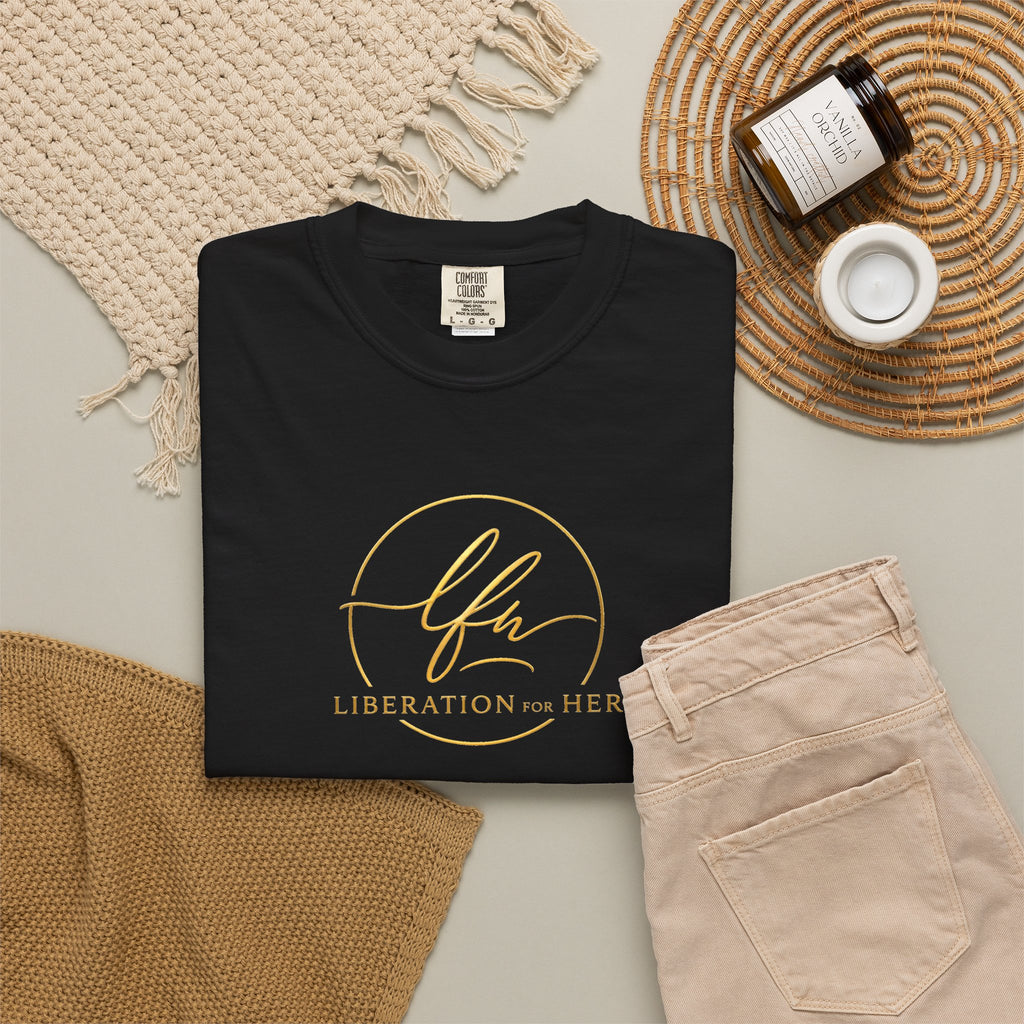 Liberation Her Logo T-Shirt — Minimal Gold Script Tee