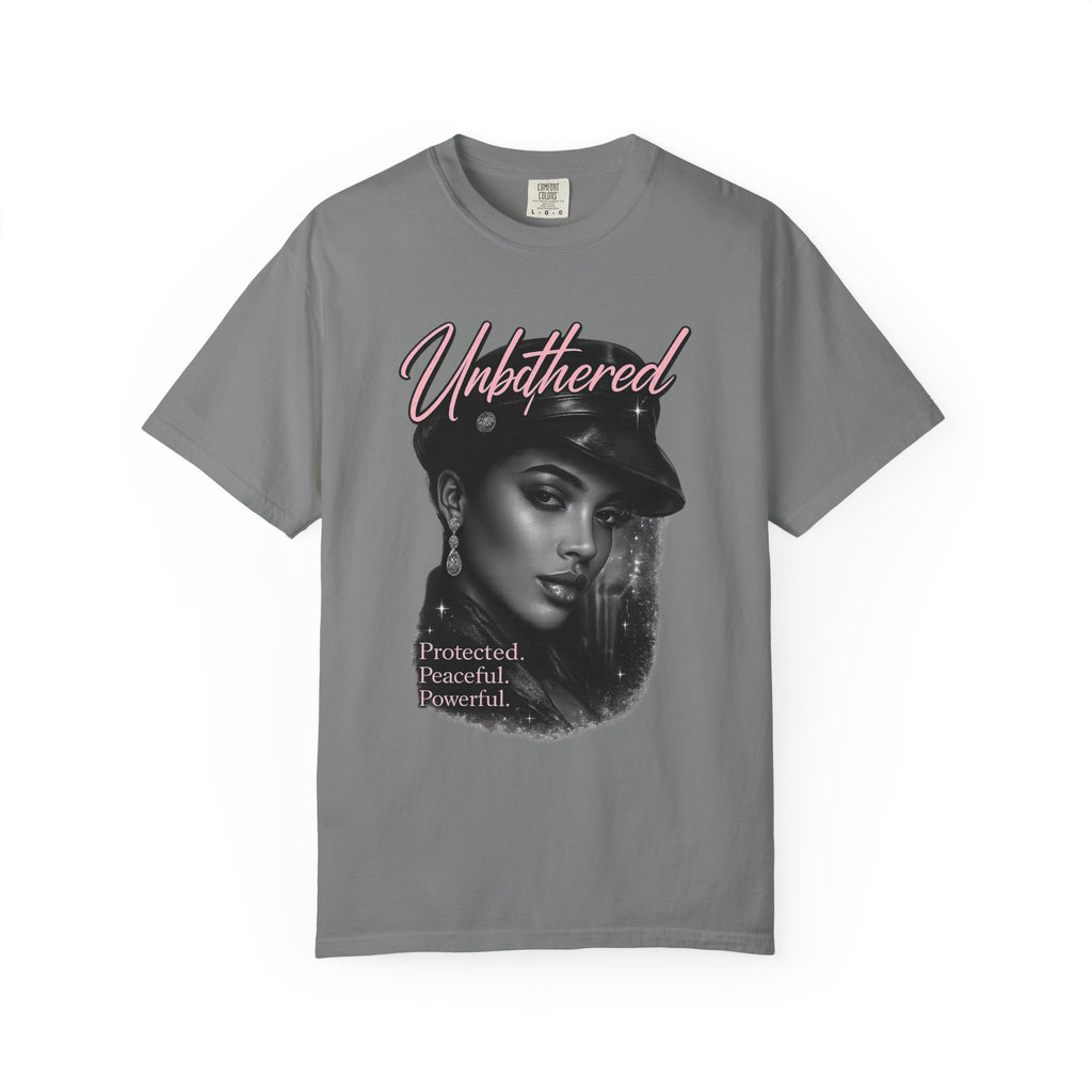 Unbothered Portrait Tee — "Protected. Peaceful. Powerful." Graphic T-Shirt