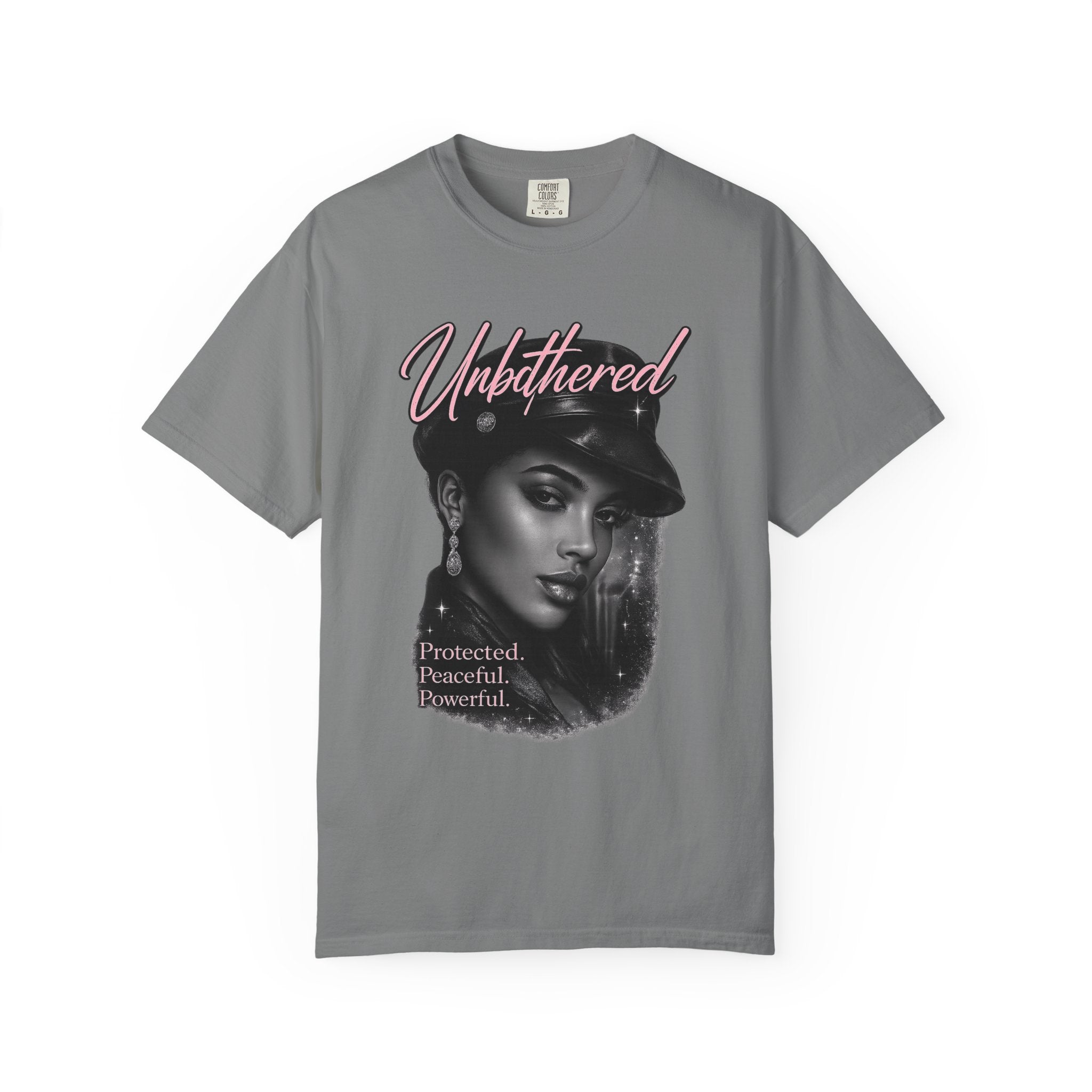 Unbothered Portrait Tee — "Protected. Peaceful. Powerful." Graphic T-Shirt