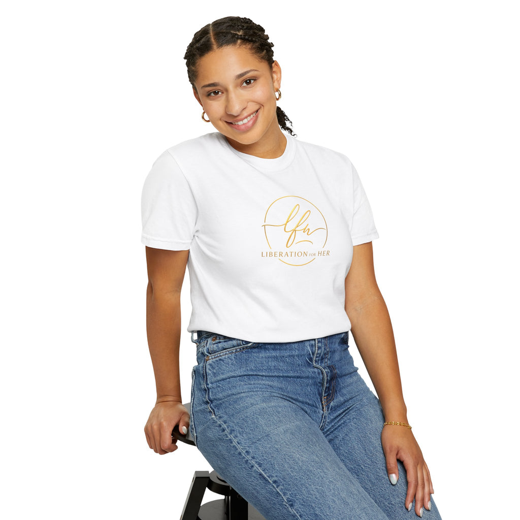Liberation Her Logo T-Shirt — Minimal Gold Script Tee