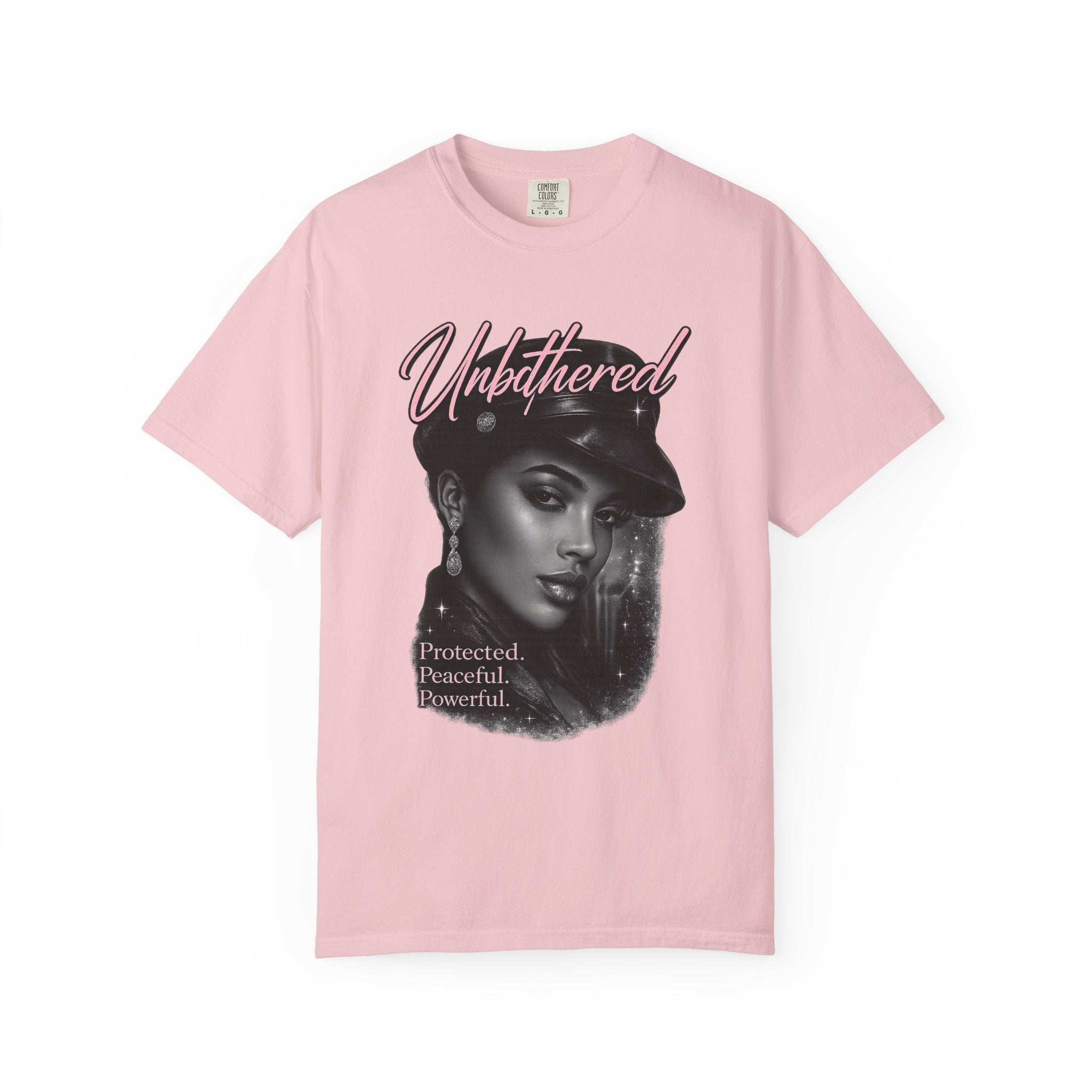 Unbothered Portrait Tee — "Protected. Peaceful. Powerful." Graphic T-Shirt