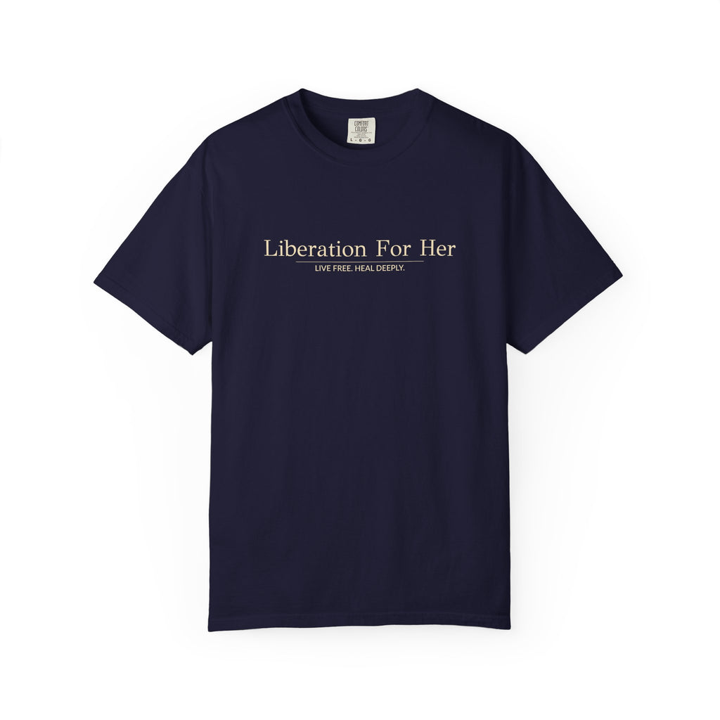 Liberation For Her T-Shirt — Feminist Slogan Tee (Navy)