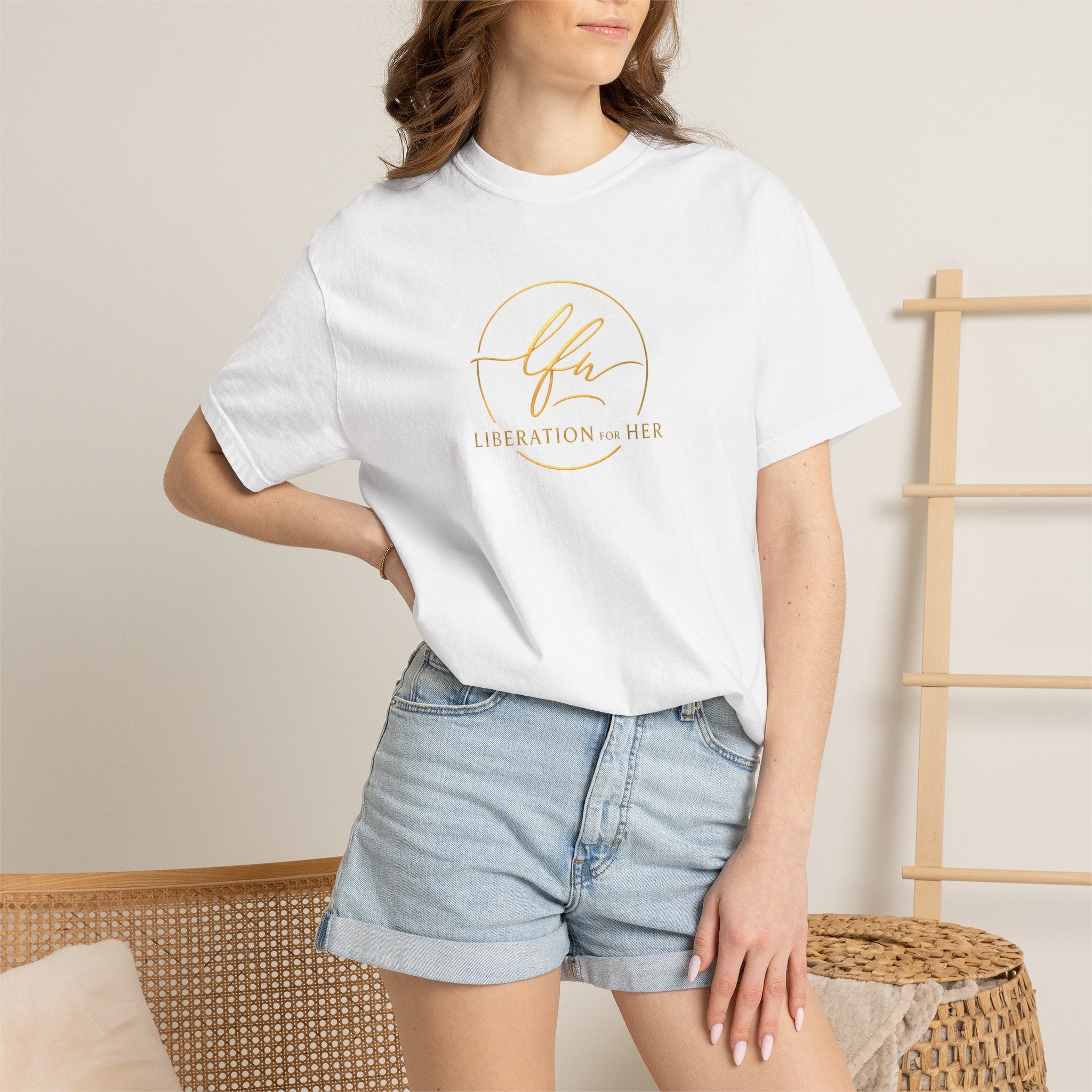 Liberation Her Logo T-Shirt — Minimal Gold Script Tee