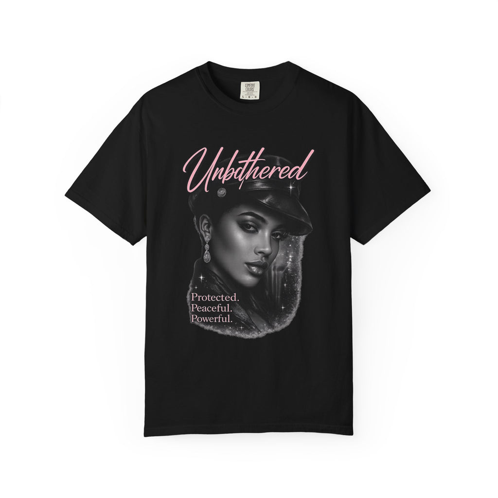 Unbothered Portrait Tee — "Protected. Peaceful. Powerful." Graphic T-Shirt