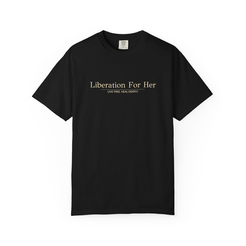 Liberation For Her T-Shirt — Feminist Slogan Tee (Navy)