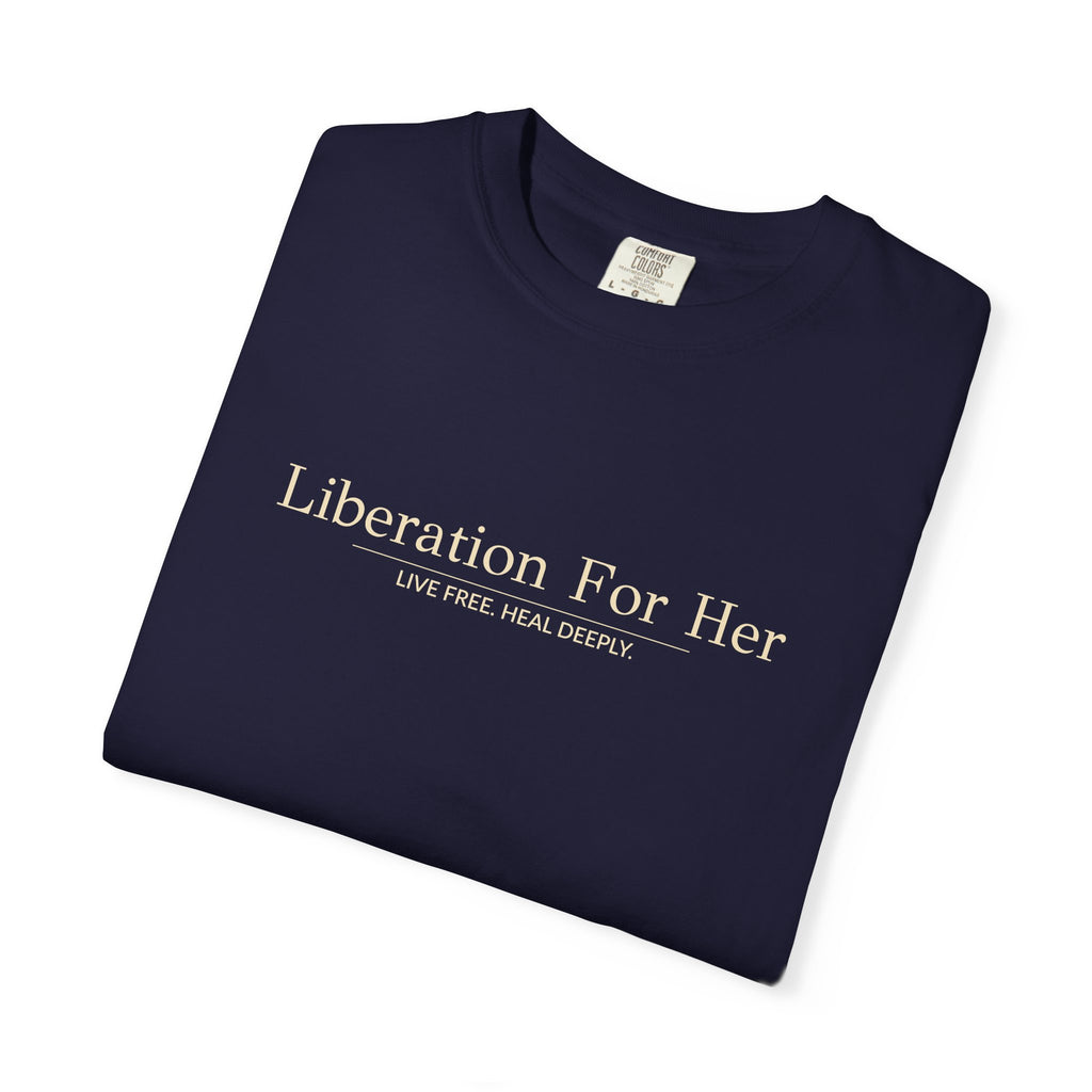 Liberation For Her T-Shirt — Feminist Slogan Tee (Navy)