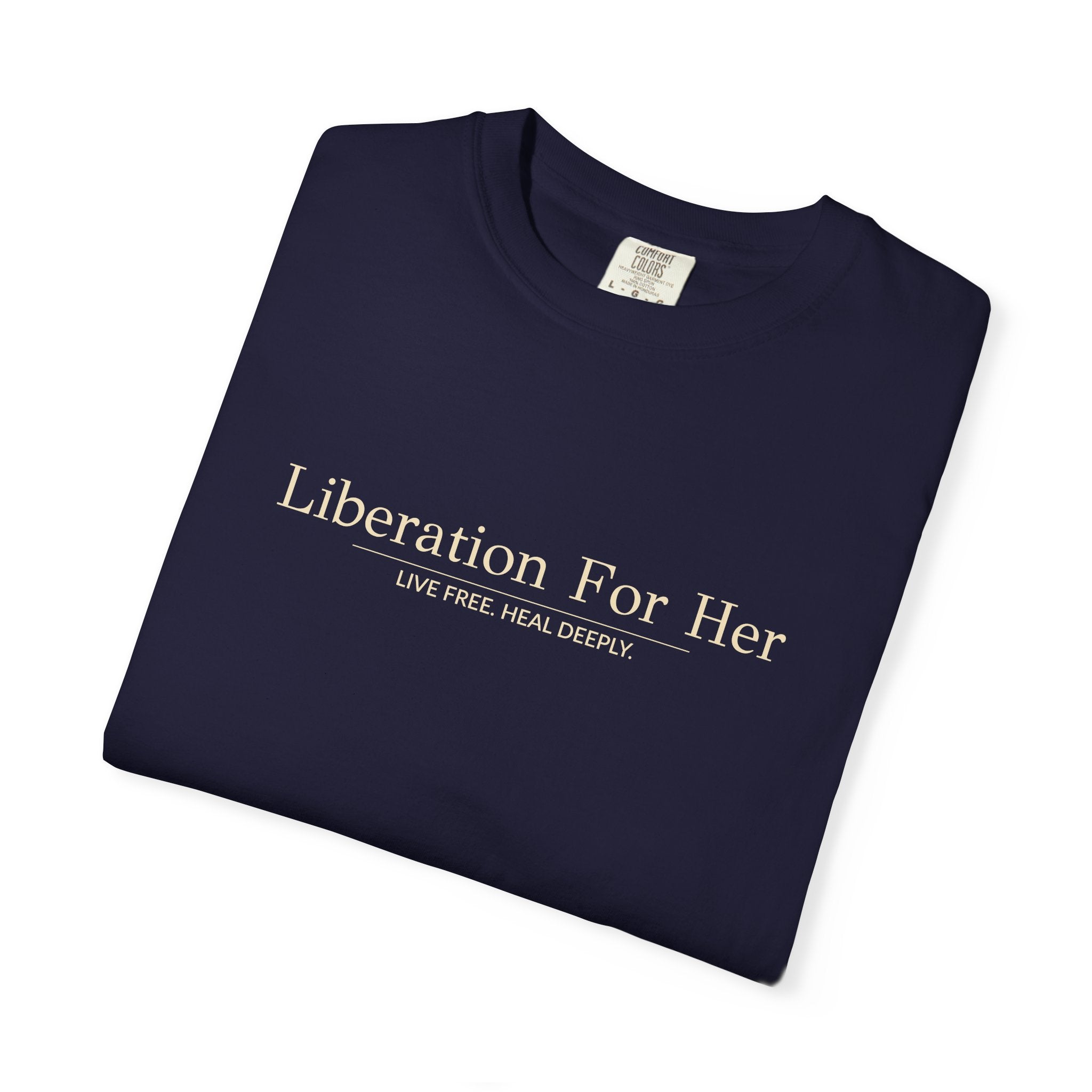 Liberation For Her T-Shirt — Feminist Slogan Tee (Navy)