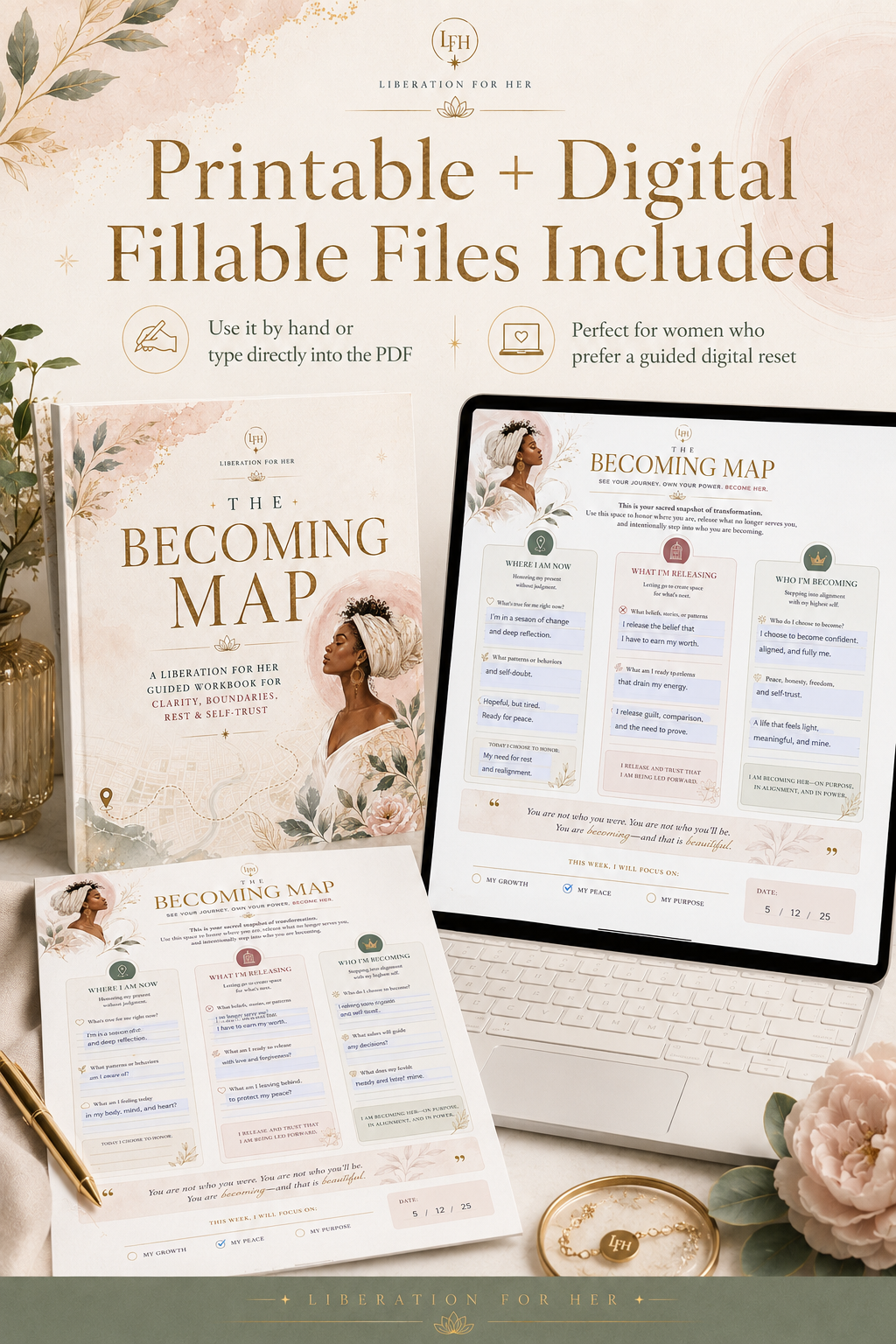 The Becoming Map Workbook | Guided Self-Reflection PDF for Women
