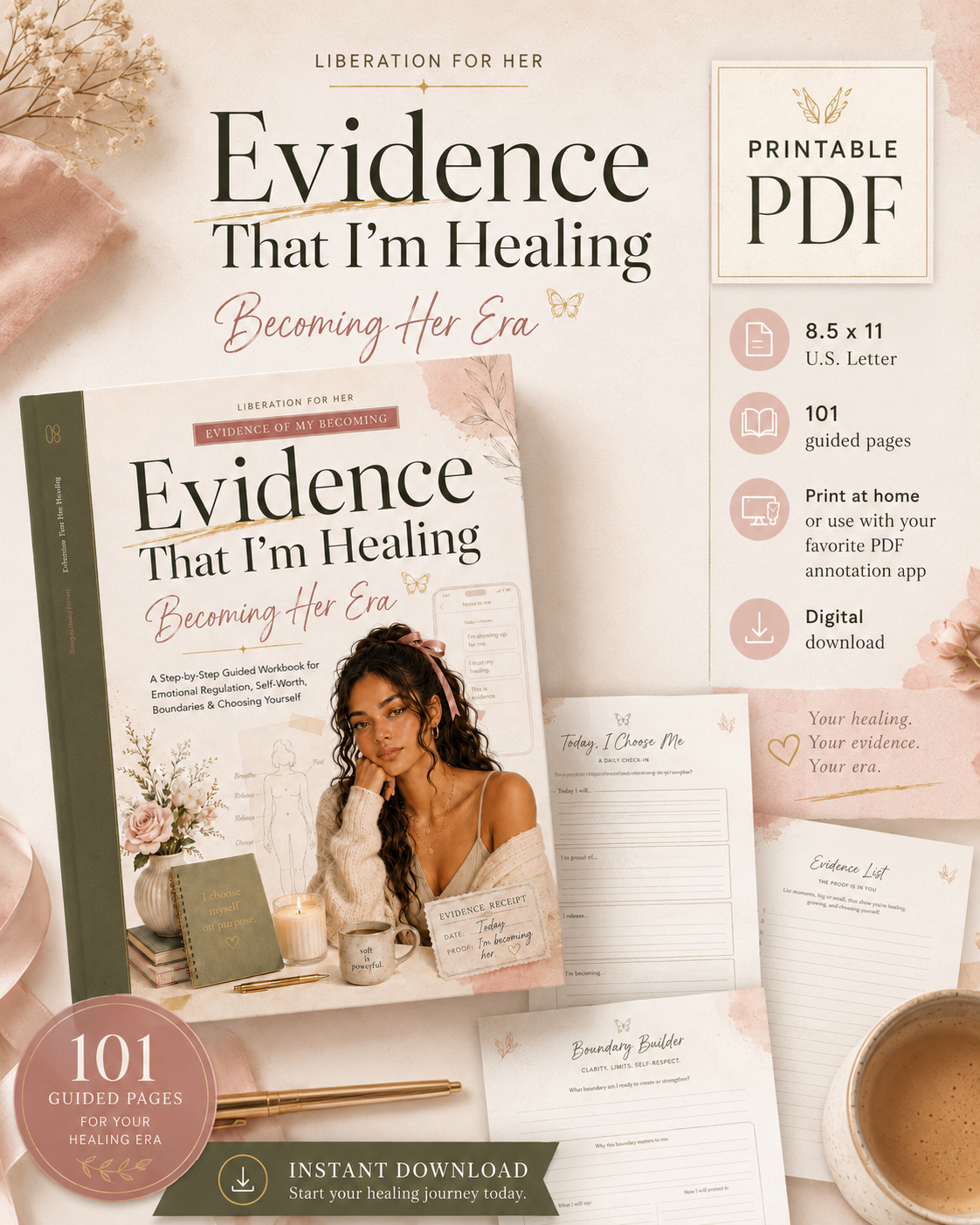 Evidence That I’m Healing: Becoming Her Era Digital Workbook Bundle