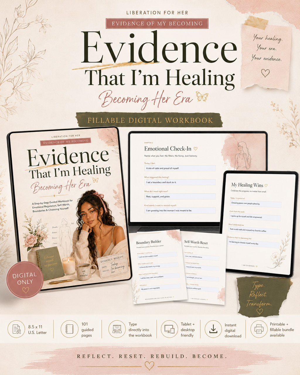 Evidence That I’m Healing: Becoming Her Era Digital Workbook Bundle